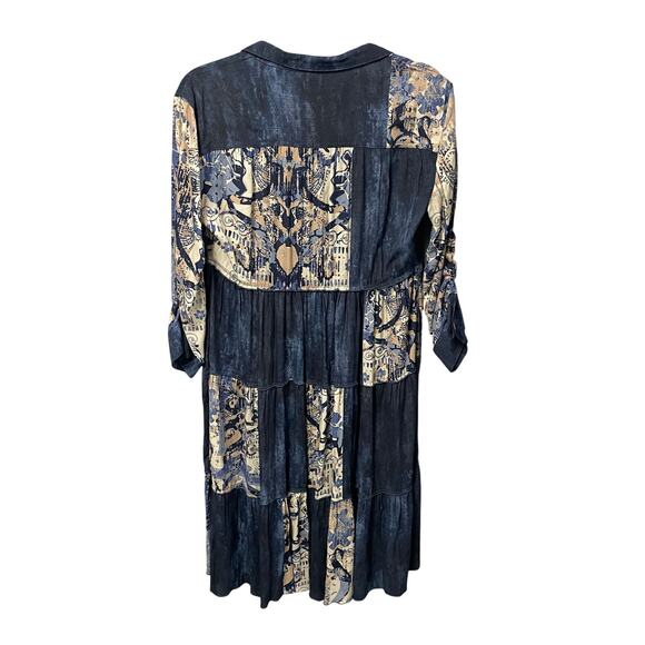 John Mark Patchwork Mixed Print Y-Neck 3/4 Sleeve Button Front Shirt Dress Small - Picture 8 of 9